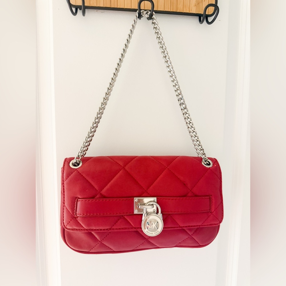 Michael Kors Red Quilted Shoulder Bag with Silver Chain